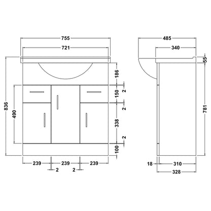 Fairford Opto 750mm Gloss White Vanity Unit