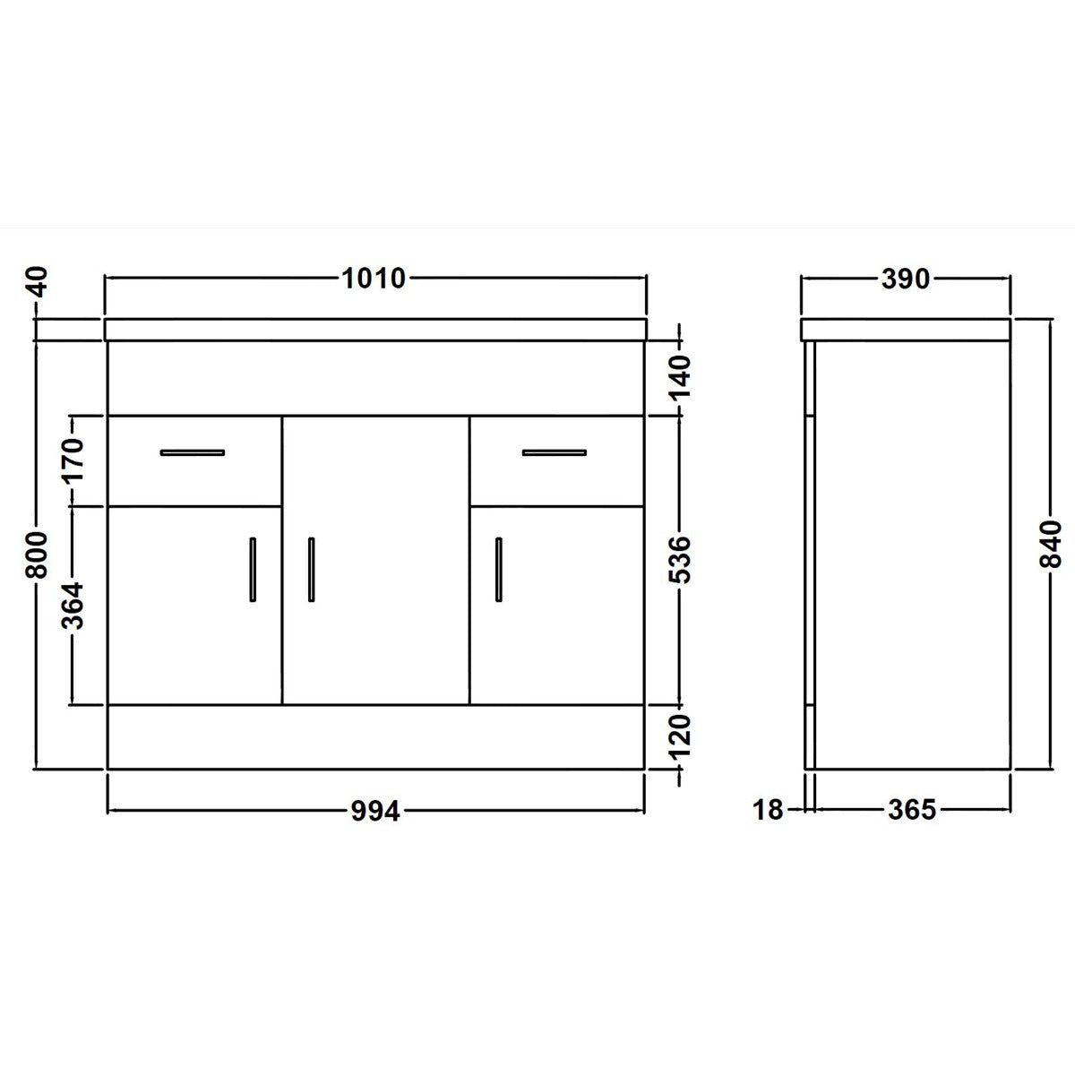 Fairford Kingsly Gloss White 1000mm Floor Standing Vanity Unit