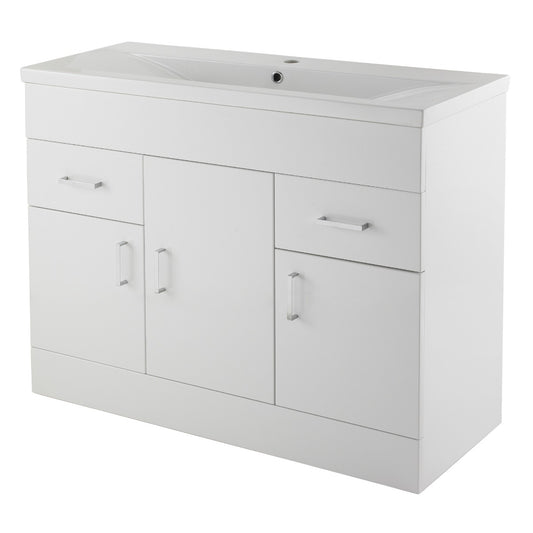 Fairford Kingsly Gloss White 1000mm Floor Standing Vanity Unit