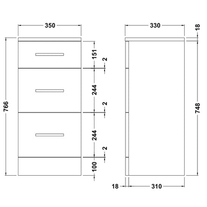 Fairford Opto 350mm Gloss White 3 Drawer Unit (330mm deep)