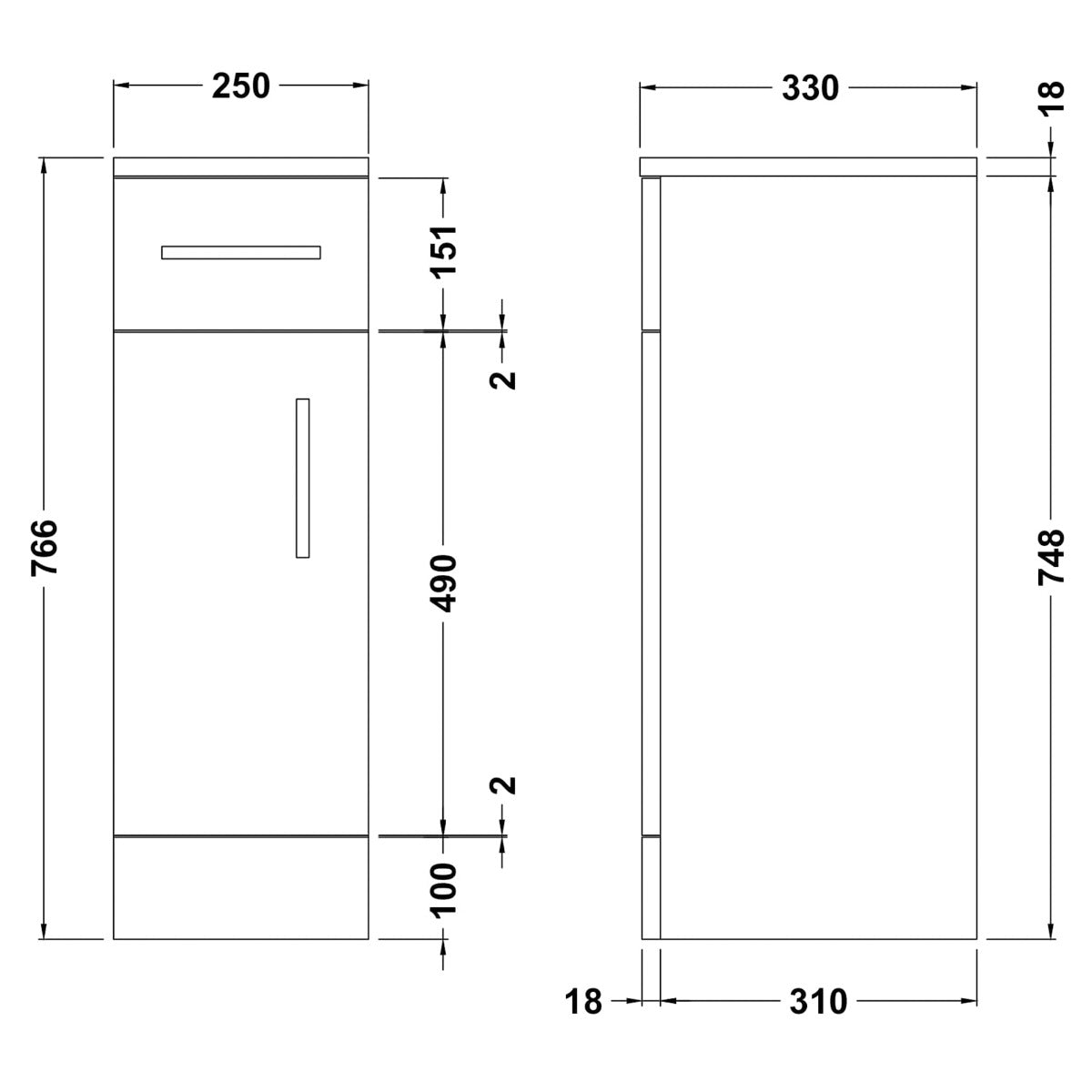 Fairford Opto 250mm Gloss White Cupboard (330mm deep)