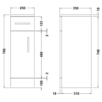 Fairford Opto 250mm Gloss White Cupboard (330mm deep)