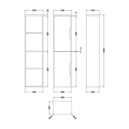 Fairford Flow Gloss White 350 x 1400mm Wall Hung Cupboard