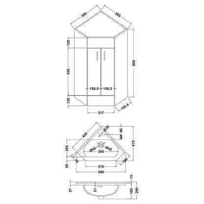Fairford Arlo Gloss White 555mm 2 Door Corner Cabinet