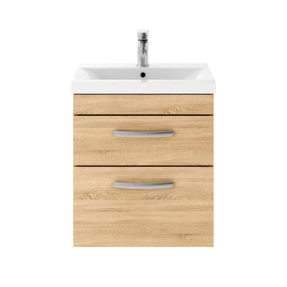 Fairford Carnation 500mm Natural Oak Wall Hung 2 Drawer Vanity Unit