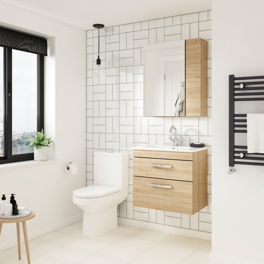 Fairford Carnation 500mm Natural Oak Wall Hung 2 Drawer Vanity Unit