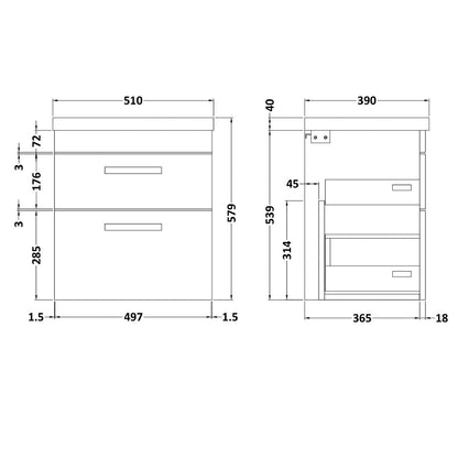 Fairford Carnation 500mm Grey Avola Wall Hung 2 Drawer Vanity Unit