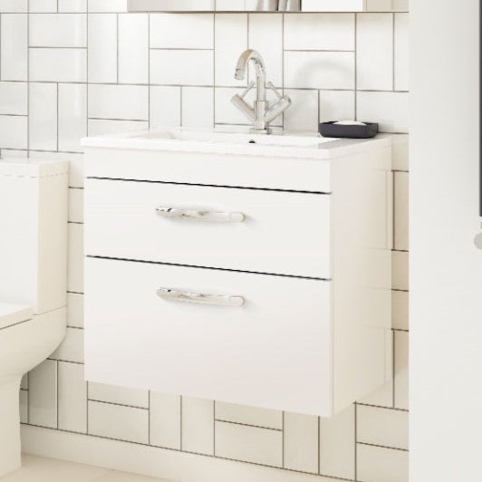 Fairford Carnation 600mm Gloss White Wall Hung 2 Drawer Vanity Unit