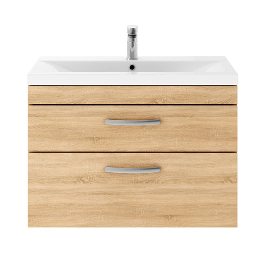 Fairford Carnation 800mm Natural Oak Wall Hung 2 Drawer Vanity Unit