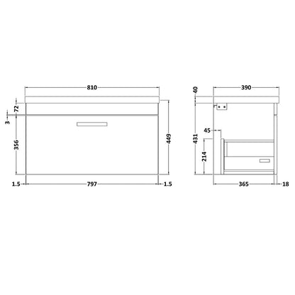 Fairford Carnation 800mm Gloss Grey Wall Hung 2 Drawer Vanity Unit
