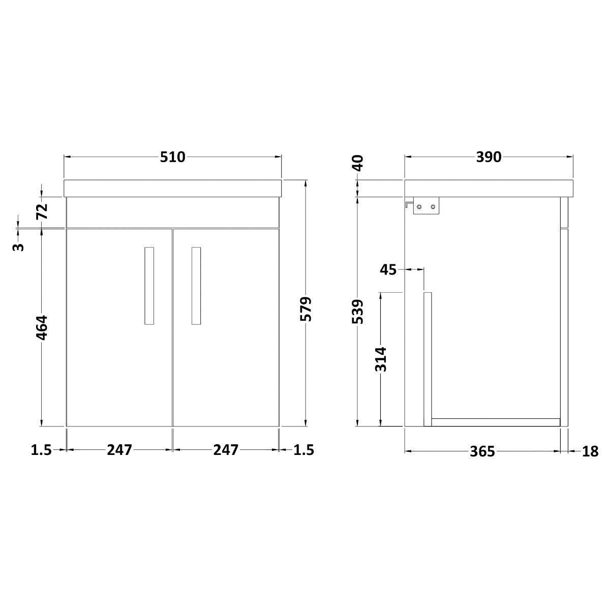 Fairford Carnation 500mm Natural Oak Wall Hung 2 Door Vanity Unit