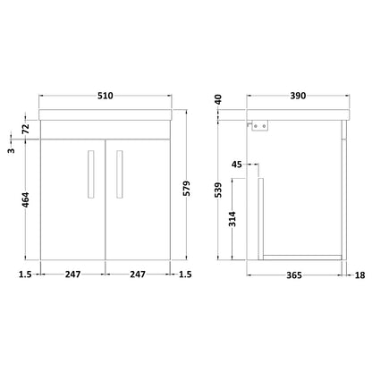 Fairford Carnation 500mm Natural Oak Wall Hung 2 Door Vanity Unit