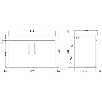 Fairford Carnation 800mm Gloss Grey Wall Hung 2 Door Vanity Unit