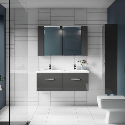 Fairford Carnation 1200mm Gloss Grey Wall Hung 2 Drawer Double Vanity Unit