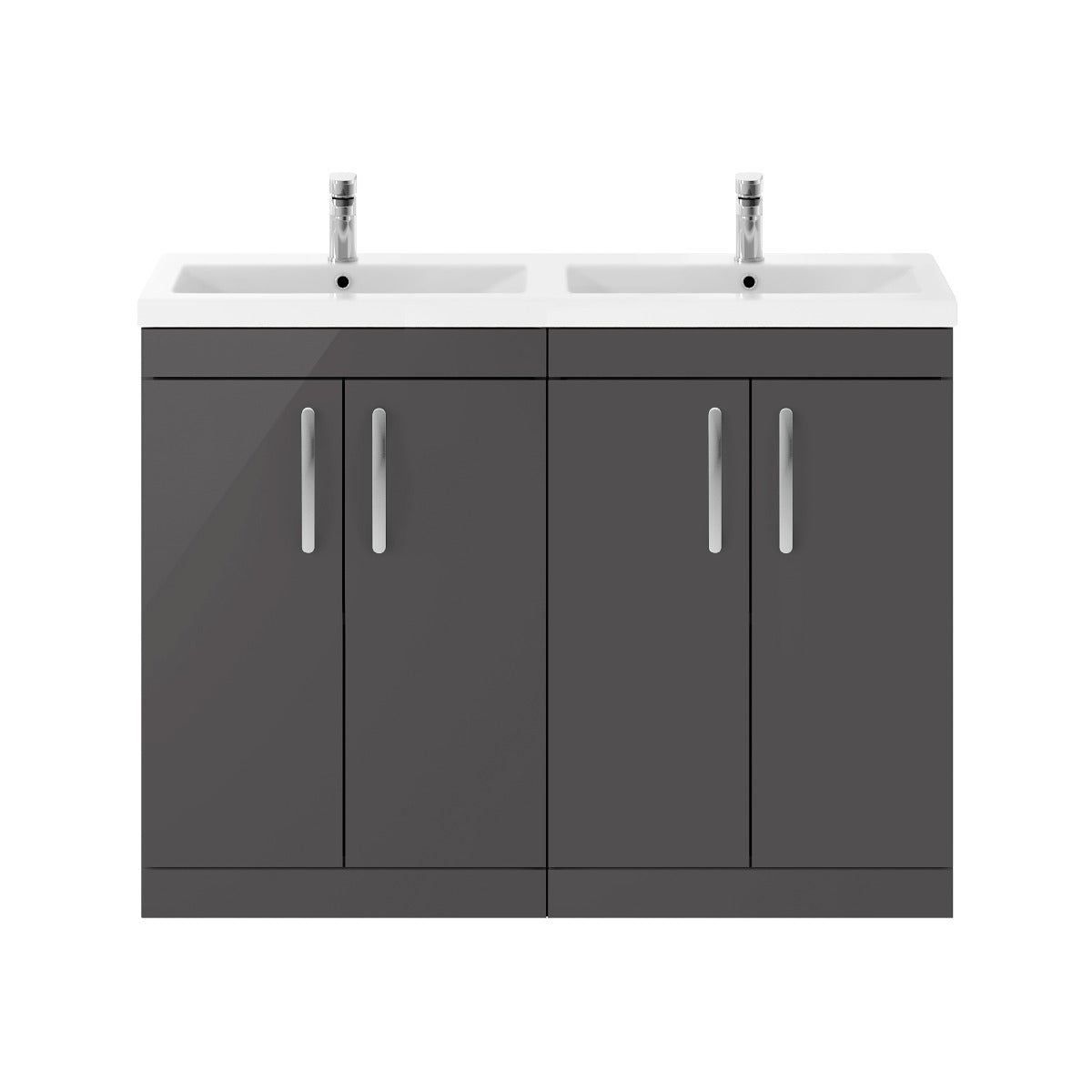 Fairford Carnation 1200mm Gloss Grey Floor Standing 4 Door Vanity Unit