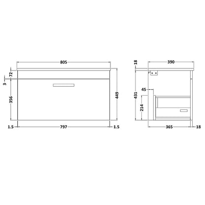 Fairford Carnation 800mm Gloss Grey Wall Hung 2 Drawer Vanity Unit, with Worktop