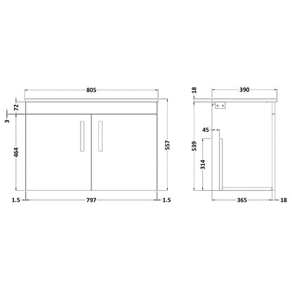 Fairford Carnation 800mm Gloss White Wall Hung 2 Door Vanity Unit, with Worktop