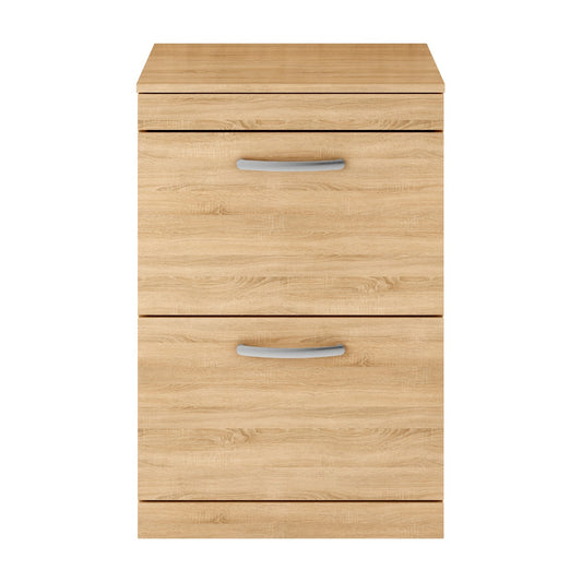 Fairford Carnation 600mm Natural Oak Floor Standing 2 Drawer Vanity Unit, with Worktop