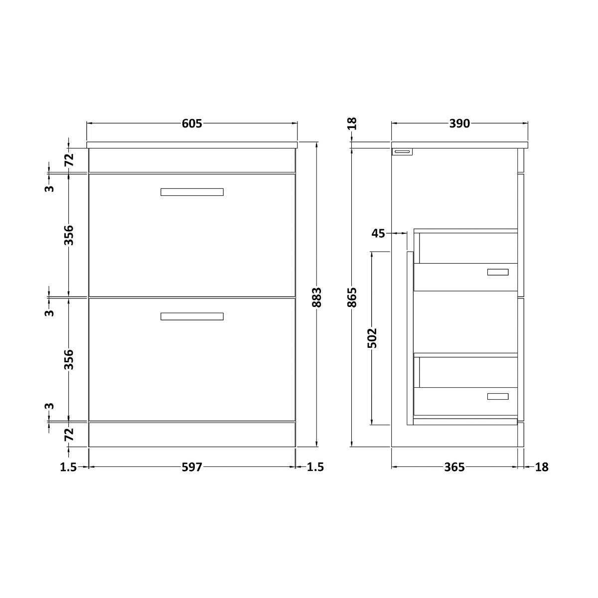 Fairford Carnation 600mm Grey Avola Floor Standing 2 Drawer Vanity Unit, with Worktop