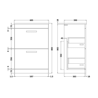 Fairford Carnation 600mm Grey Avola Floor Standing 2 Drawer Vanity Unit, with Worktop