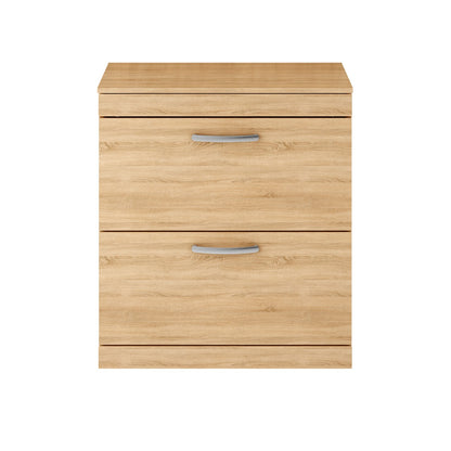 Fairford Carnation 800mm Natural Oak Floor Standing 2 Drawer Vanity Unit, with Worktop