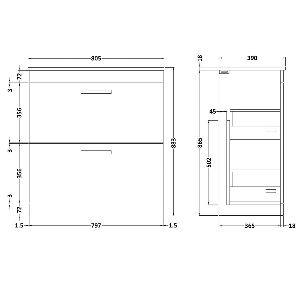 Fairford Carnation 800mm Gloss Grey Floor Standing 2 Drawer Vanity Unit, with Worktop