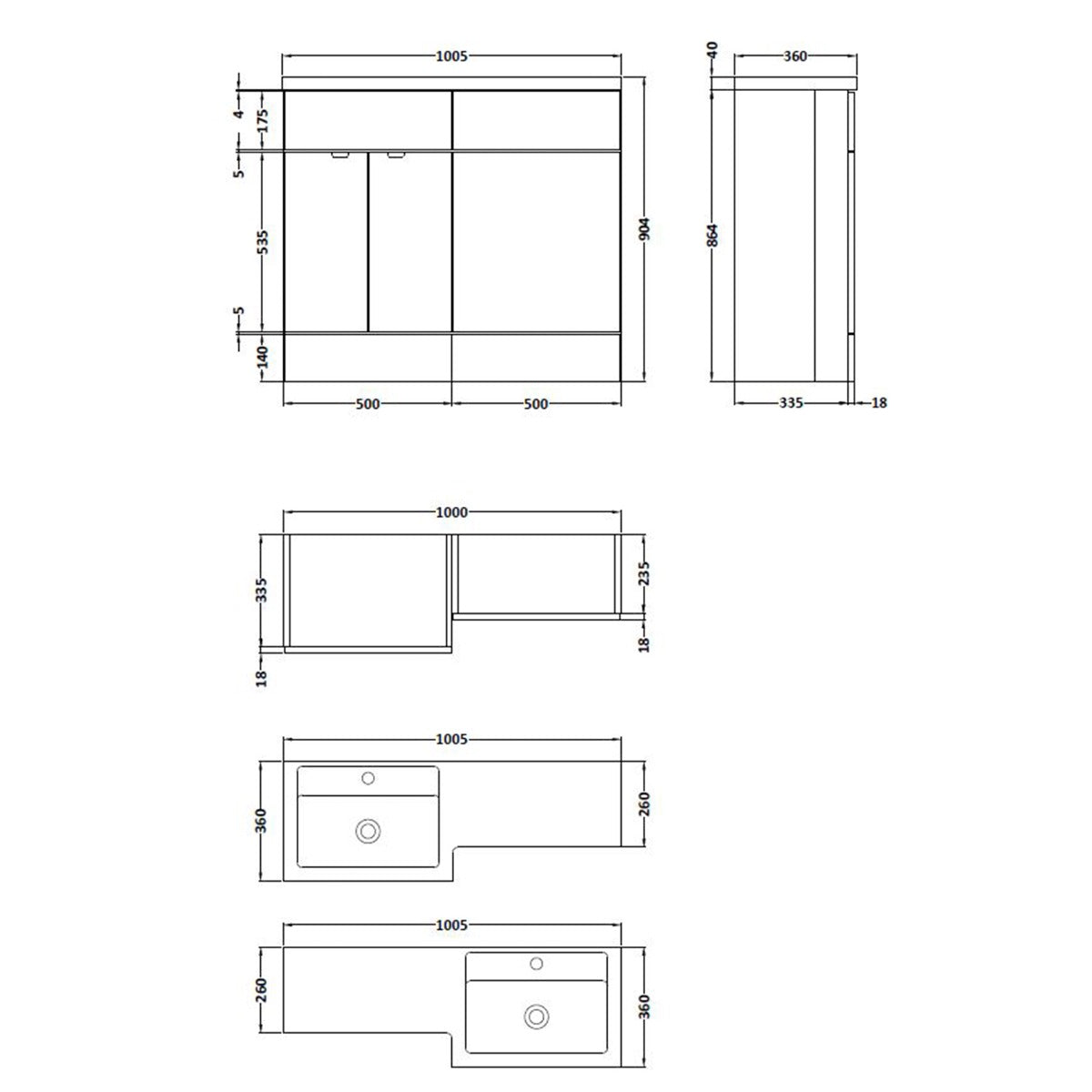 1000mm Gloss White Right Hand Pack
