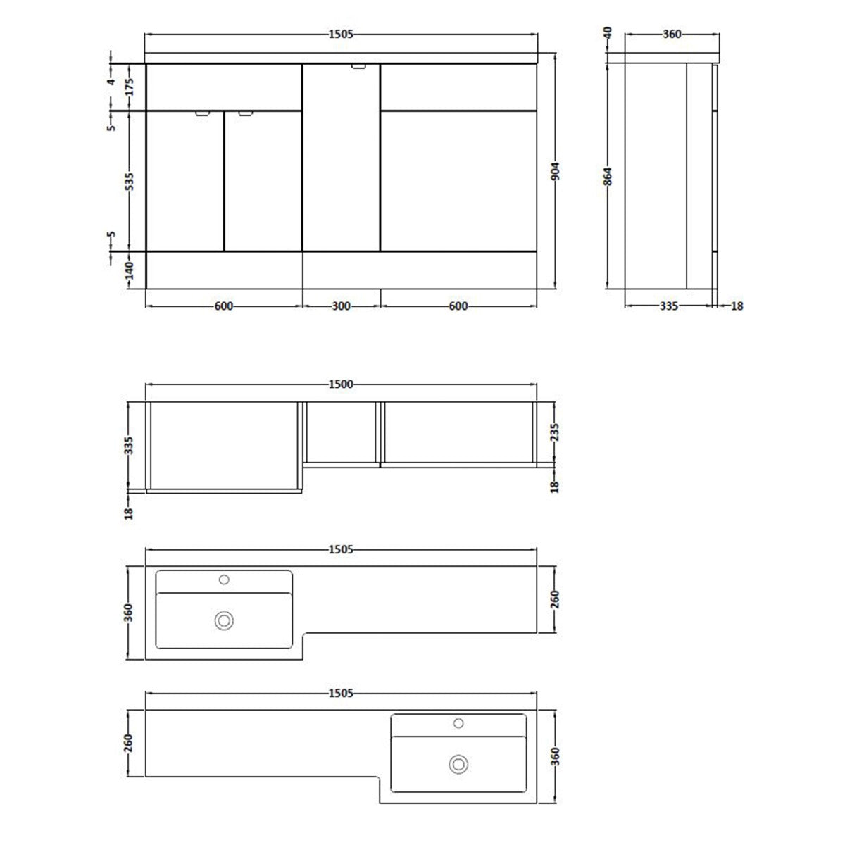 1500mm Gloss White Left Hand Pack