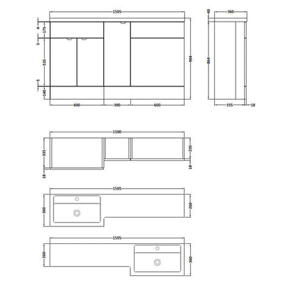 1500mm Gloss White Left Hand Pack