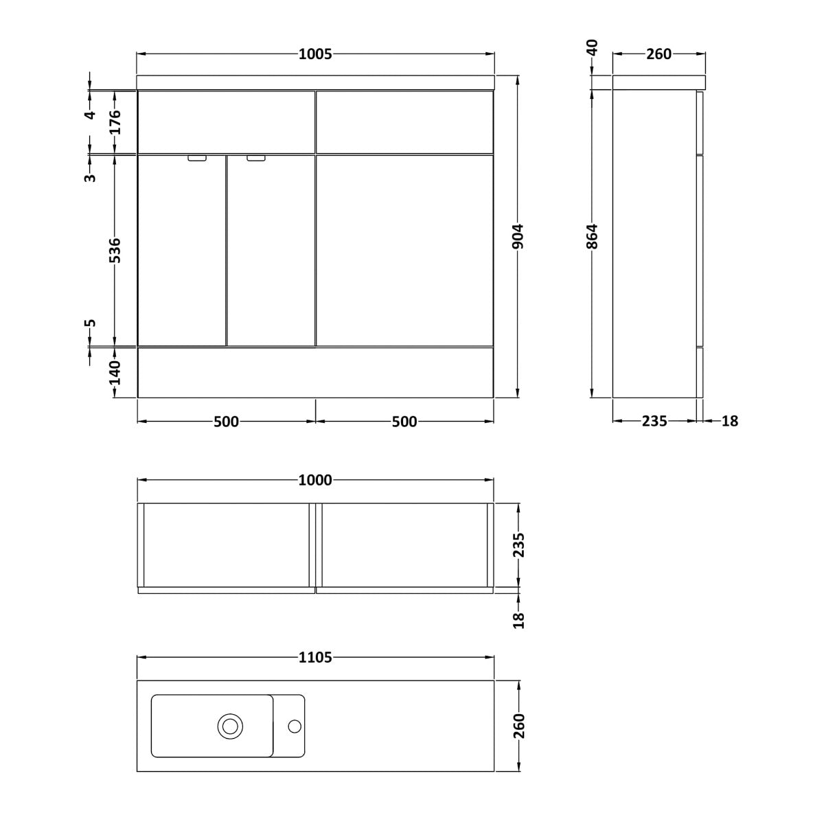 Fairford Union 1000mm Gloss White Pack