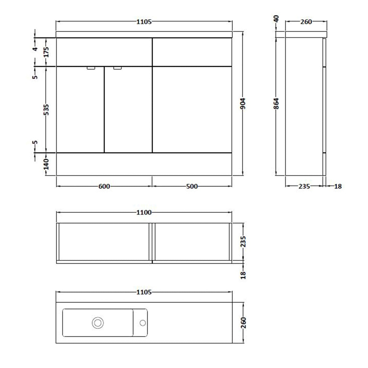 Fairford Union 1100mm Gloss White Pack