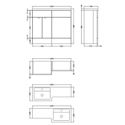 1000mm Grey Woodgrain Right Hand Pack