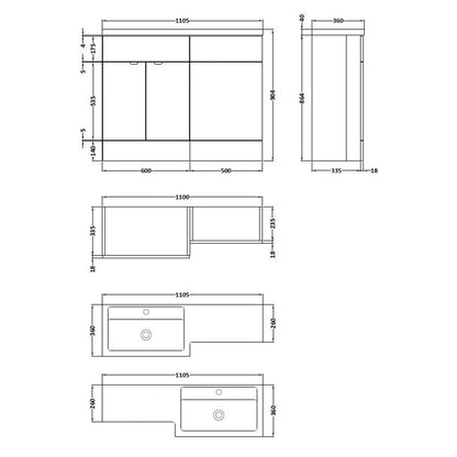 1100mm Grey Woodgrain Left Hand Pack