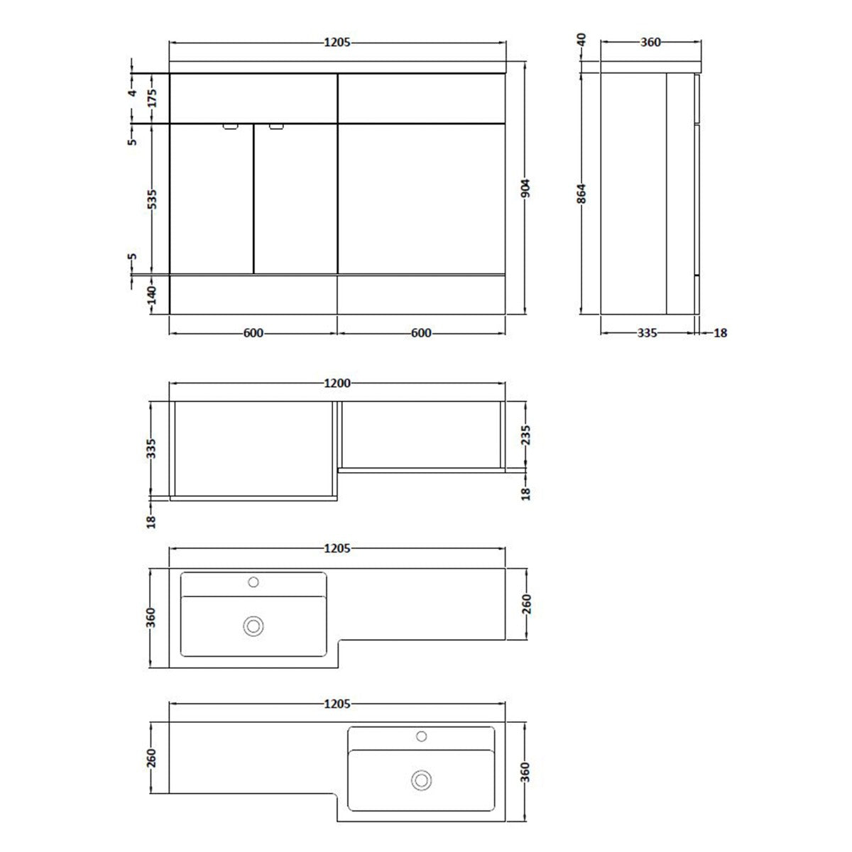 1200mm Grey Woodgrain Right Hand Pack