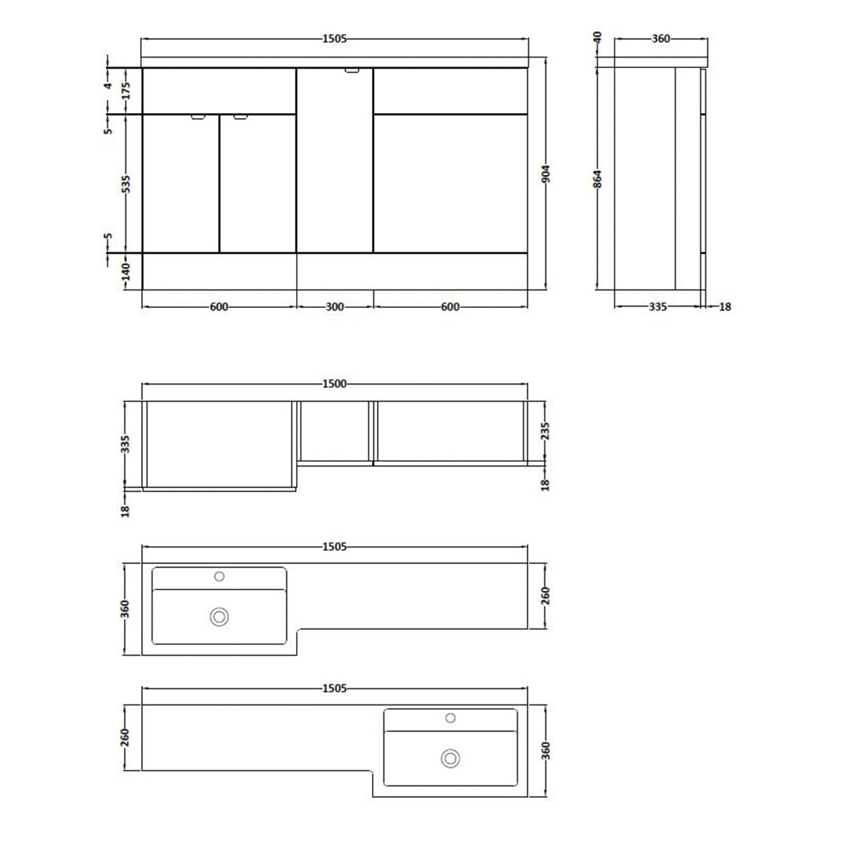 1500mm Grey Woodgrain Right Hand Pack