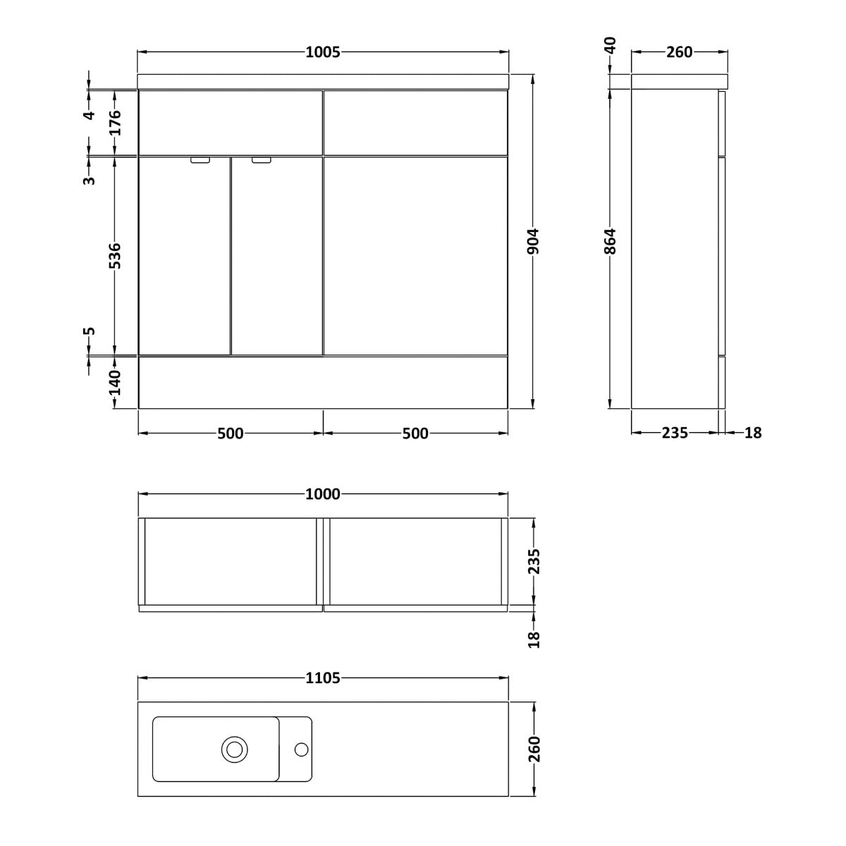 Fairford Union 1000mm Grey Woodgrain Pack