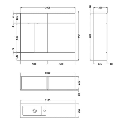 Fairford Union 1000mm Grey Woodgrain Pack