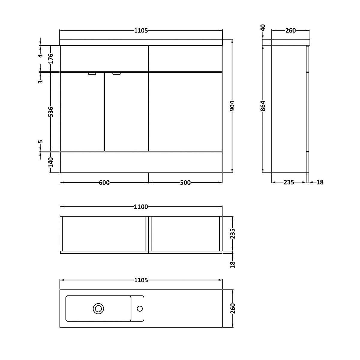 Fairford Union 1100mm Grey Woodgrain Pack