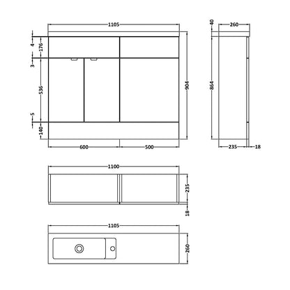 Fairford Union 1100mm Grey Woodgrain Pack