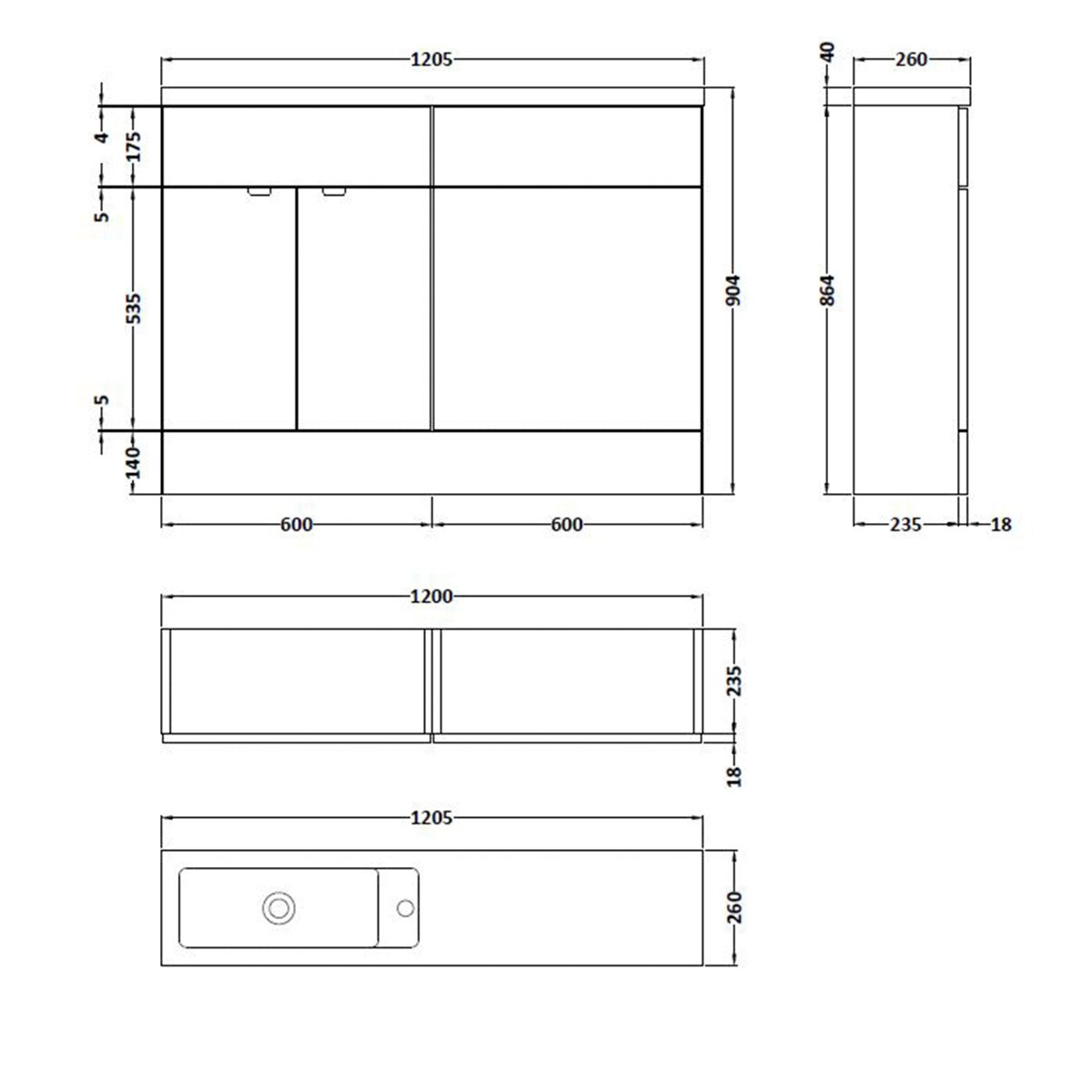 Fairford Union 1200mm Grey Woodgrain Pack