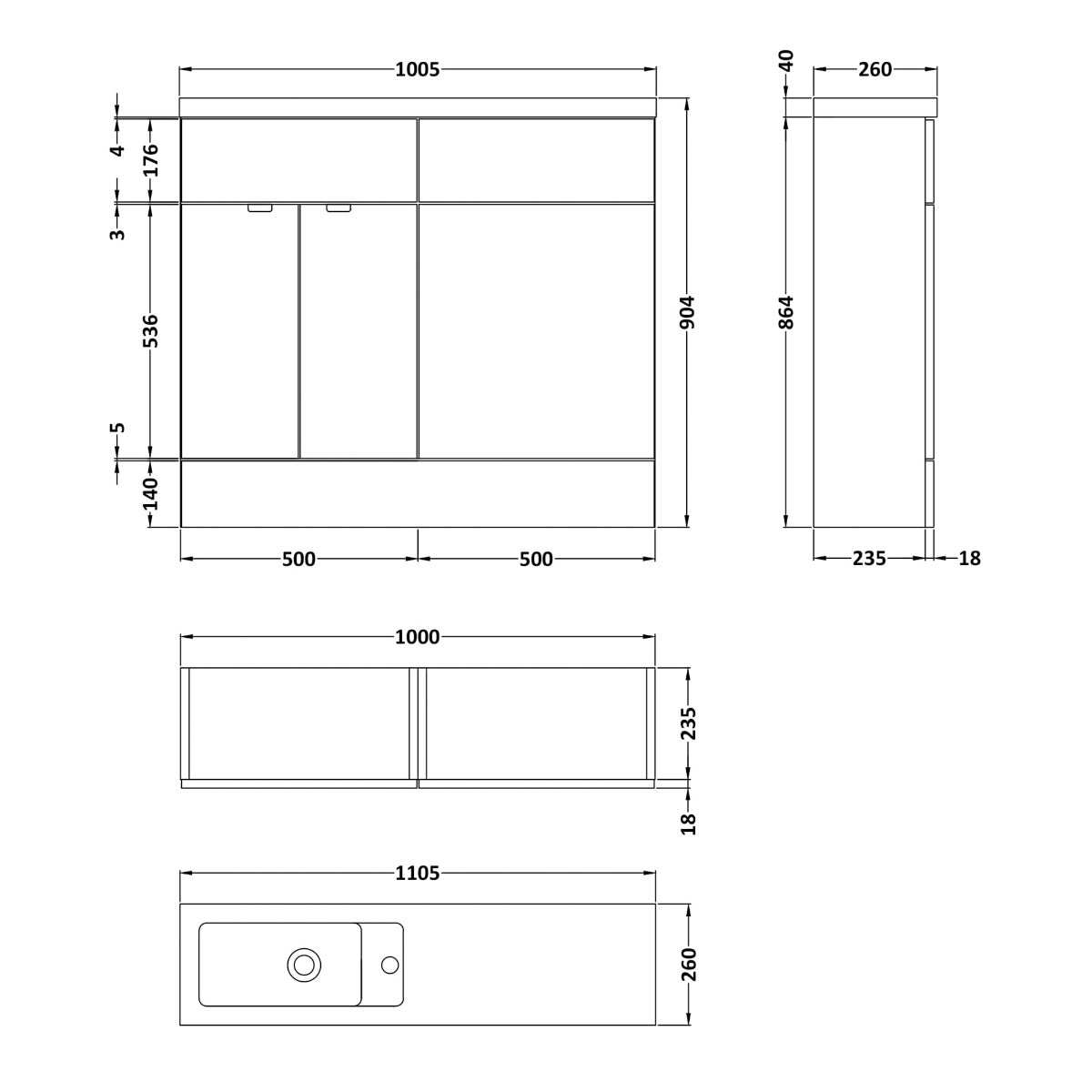 Fairford Union 1000mm Grey Gloss Pack