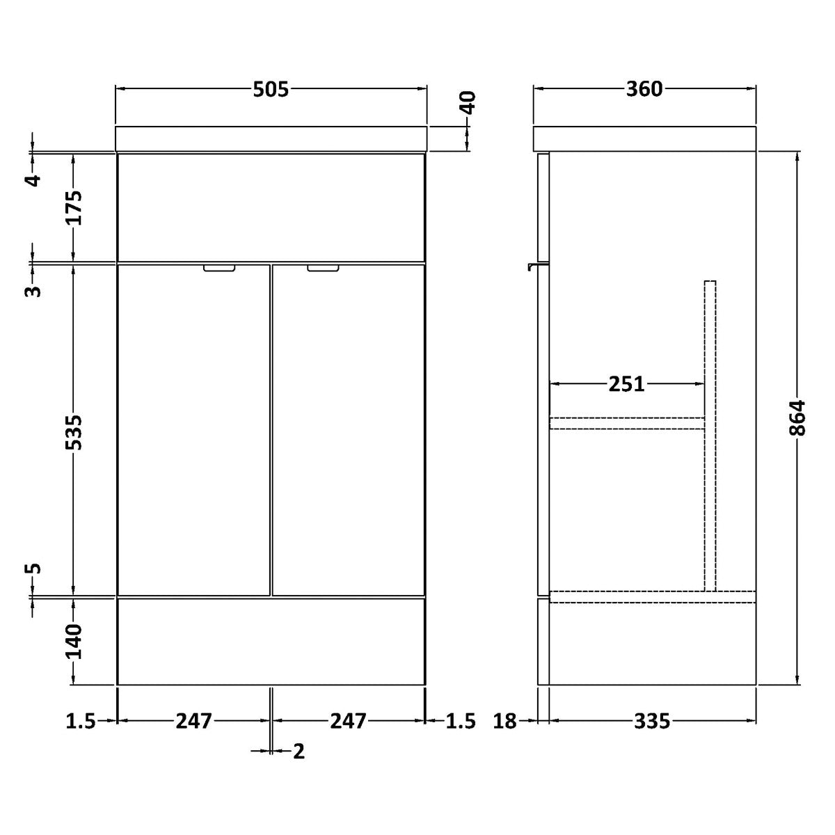 Fairford Union 500mm Full Depth Gloss White Vanity Unit