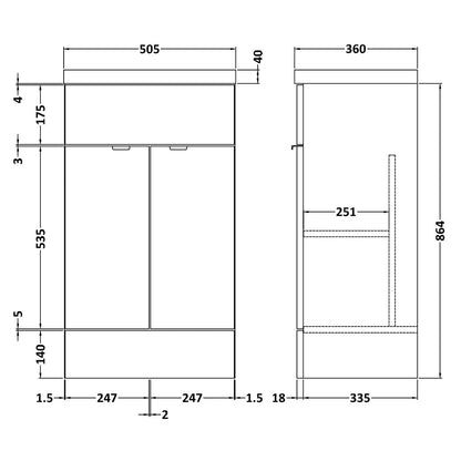 Fairford Union 500mm Full Depth Gloss White Vanity Unit
