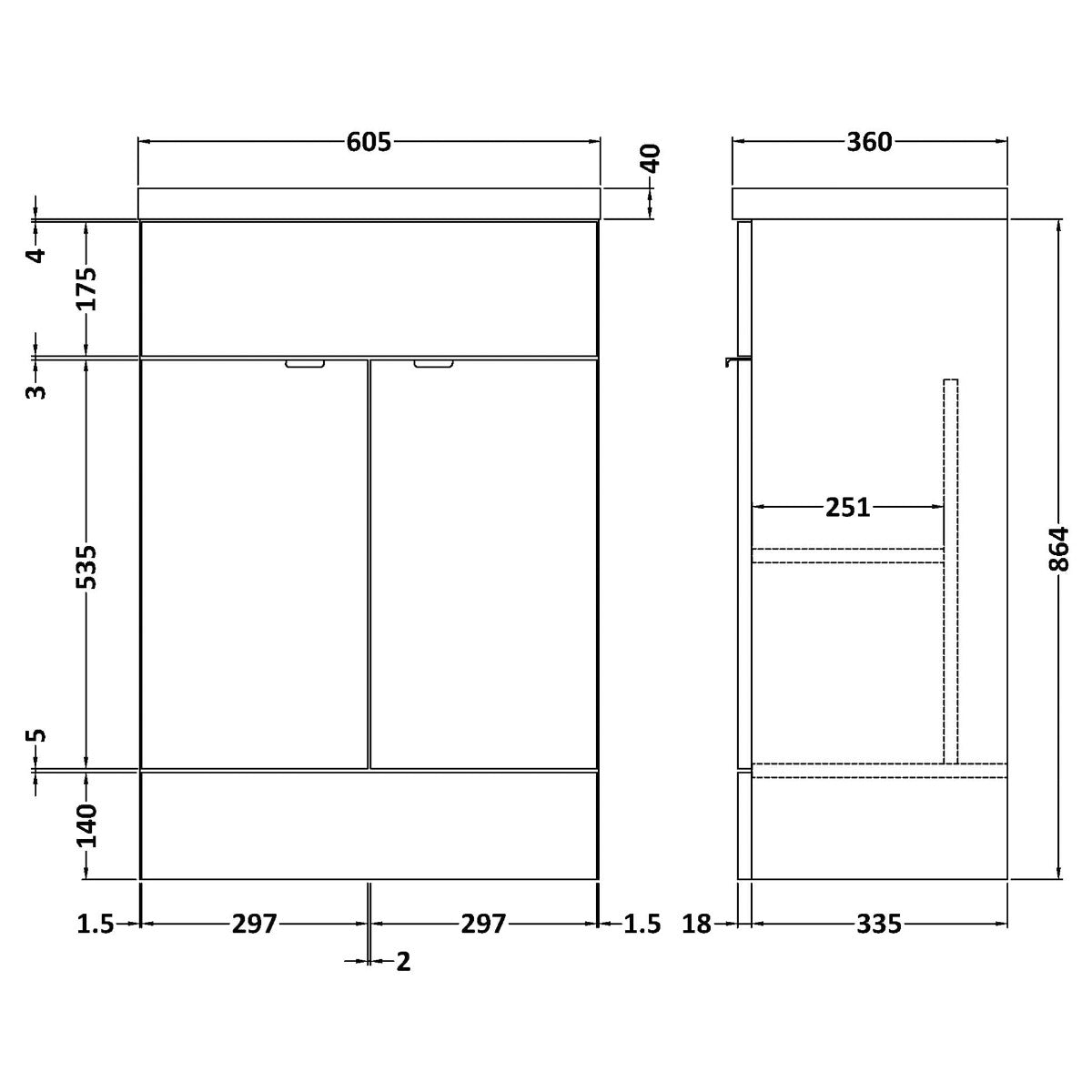 Fairford Union 600mm Full Depth Gloss White Vanity Unit