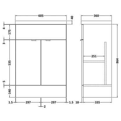 Fairford Union 600mm Full Depth Gloss White Vanity Unit
