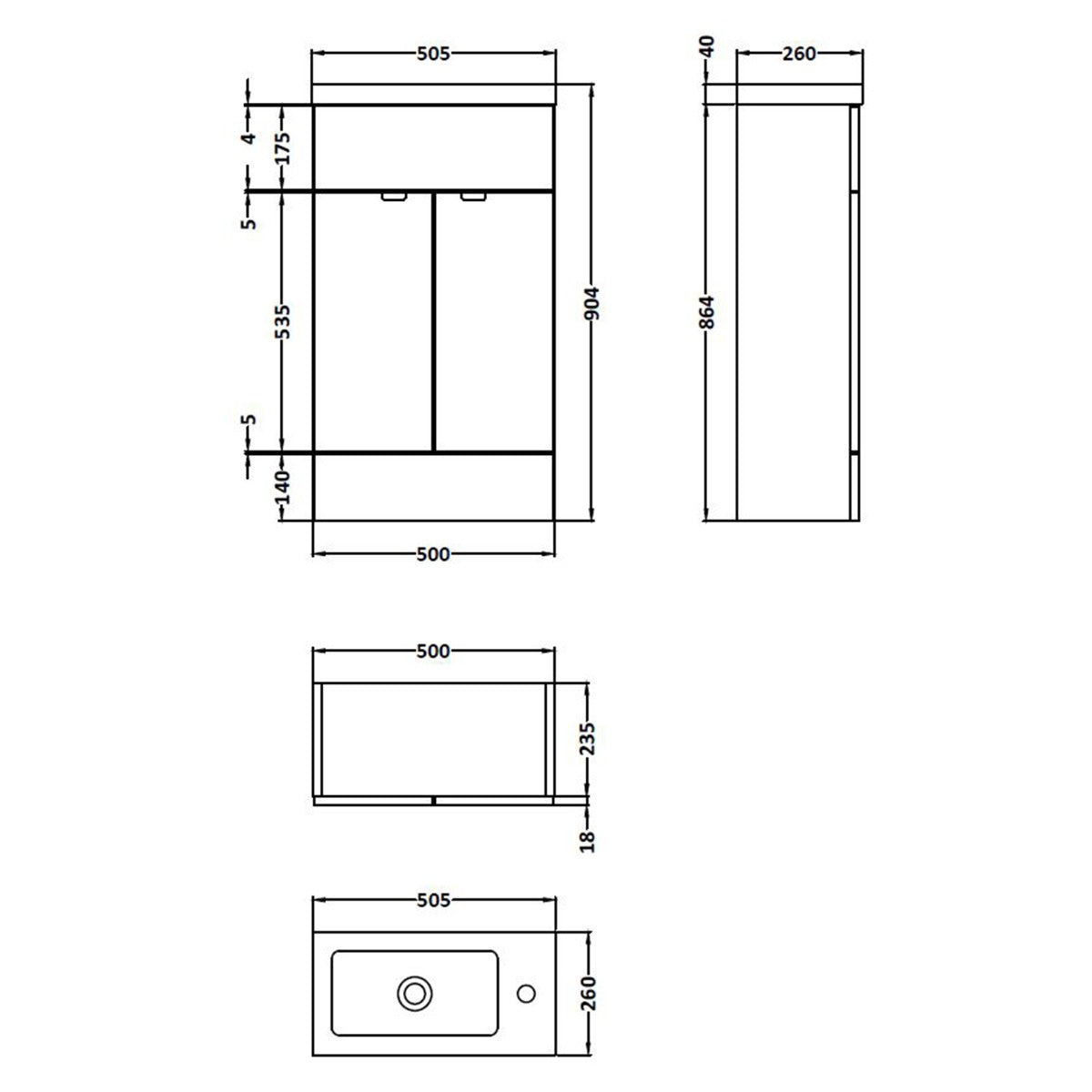 Fairford Union 500mm Slimline Gloss White Vanity Unit