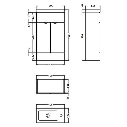 Fairford Union 500mm Slimline Gloss White Vanity Unit