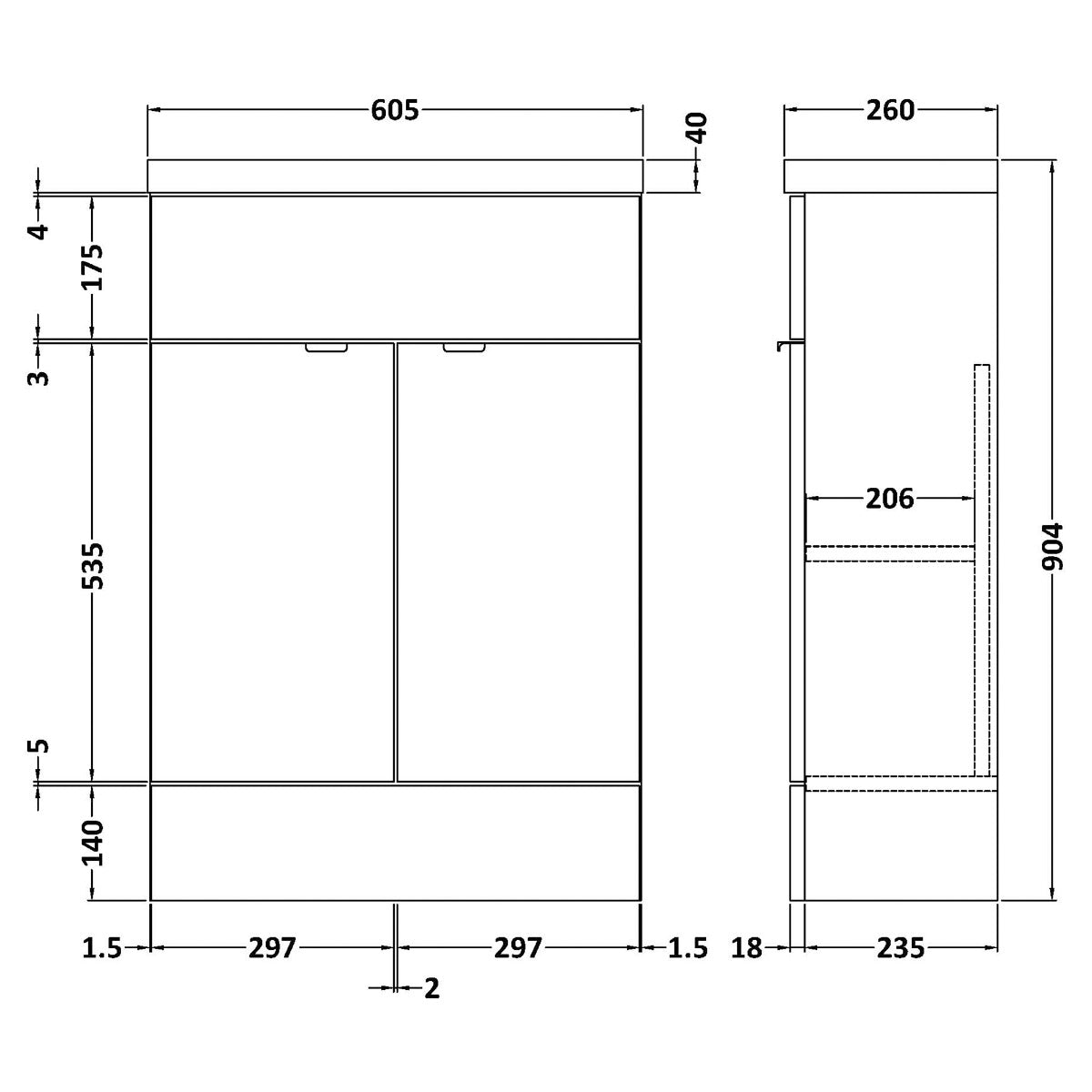 Fairford Union 600mm Slimline Gloss White Vanity Unit