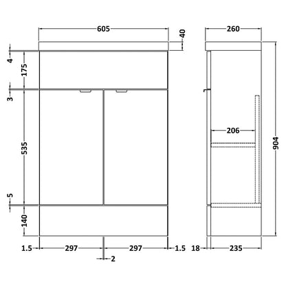 Fairford Union 600mm Slimline Gloss White Vanity Unit