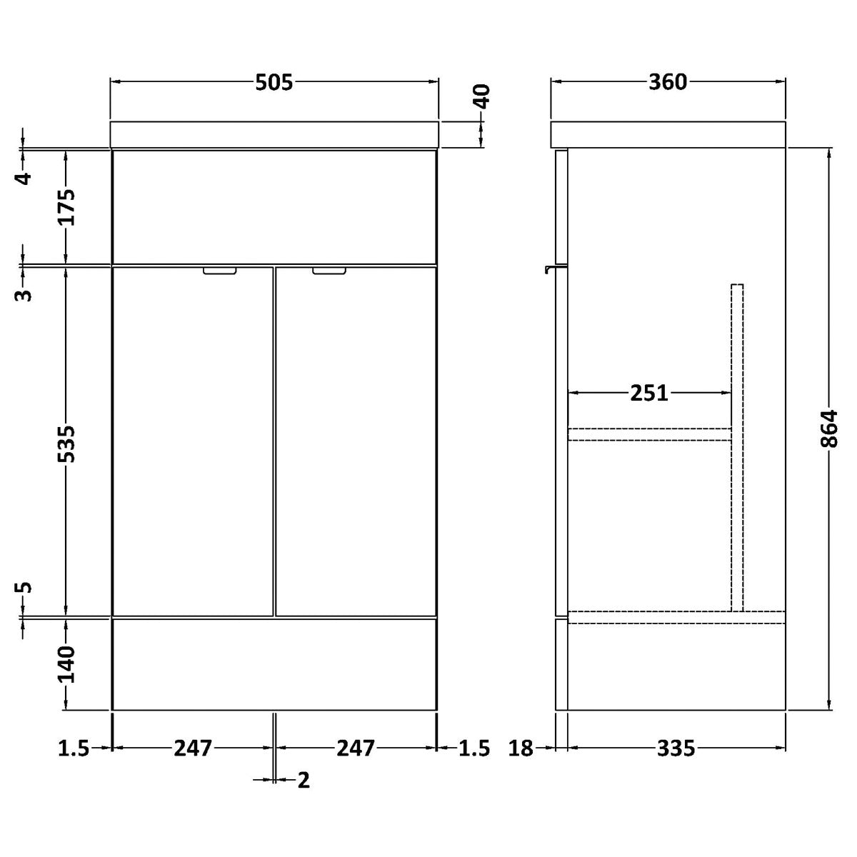 Fairford Union 500mm Full Depth Grey Woodgrain Vanity Unit